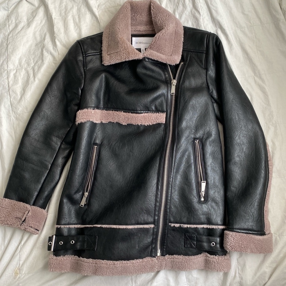 BCBG purple faux leather moto jacket